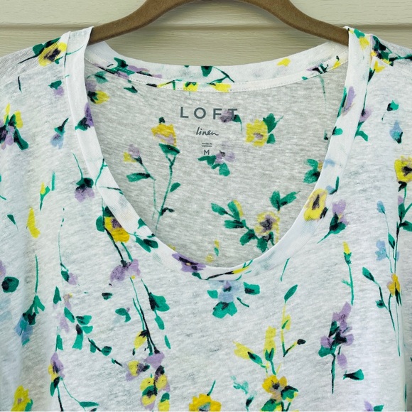 Loft Linen Multicolor Floral Flutter Sleeve Top Size M - Picture 7 of 10
